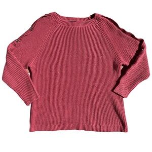 Stylish Pink Knit Sweater with Shoulder Buttons